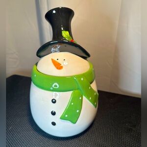 Vtg.  Snowman Cookie Jar- Youngs Heartfelt Kitchen Creations, Crazing